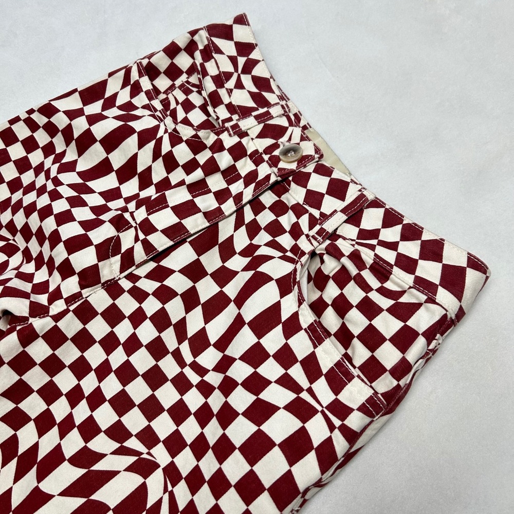 Paloma Wool Burgundy Psychedelic Checkered Straight Leg Pants - Picture 1 of 10